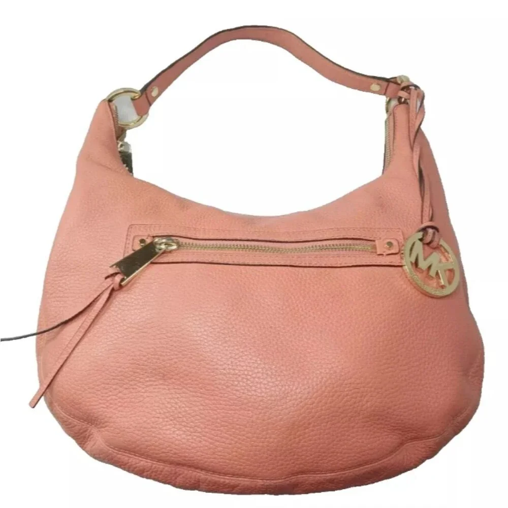 Michael Kors Rhea Zip Leather Hobo Burnt Orange Shoulder Bag Medium Size